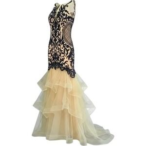 NEW Camille La Vie Cocktail Prom Maxi‎ Formal Blue Gold Lace Long Evening Gown 4